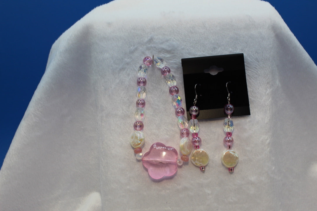 Earrings w/ Matching Bracelet - Pink - Touched By Christ