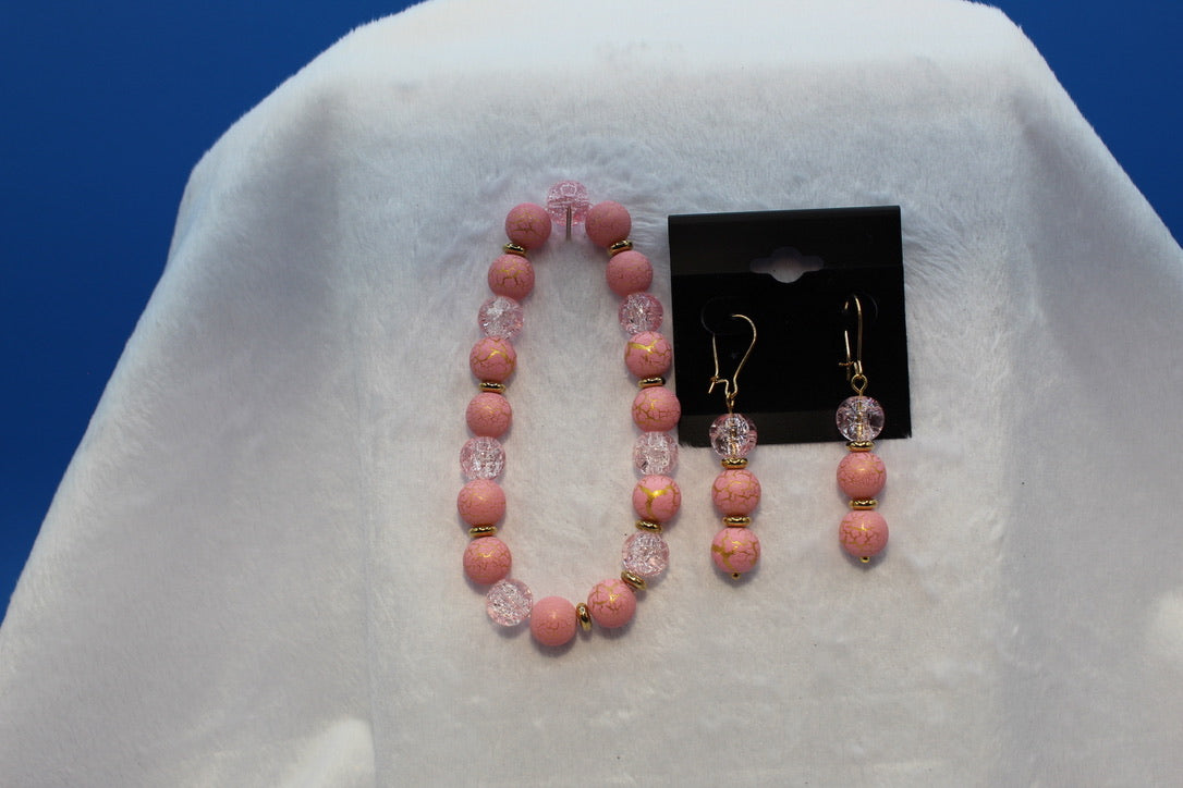 Earrings w/ Matching Bracelet - Pink - Touched By Christ