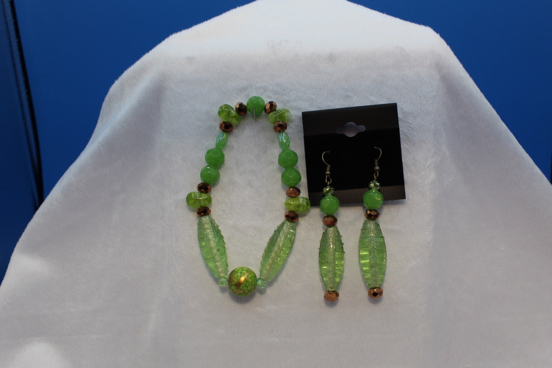 Earrings w/ Matching Bracelet - Green - Touched By Christ