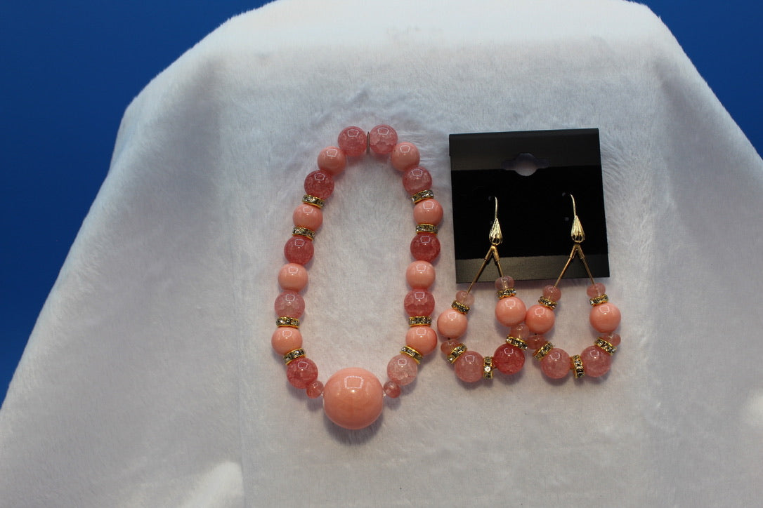 Earrings w/ Matching Bracelet - Pink - Touched By Christ