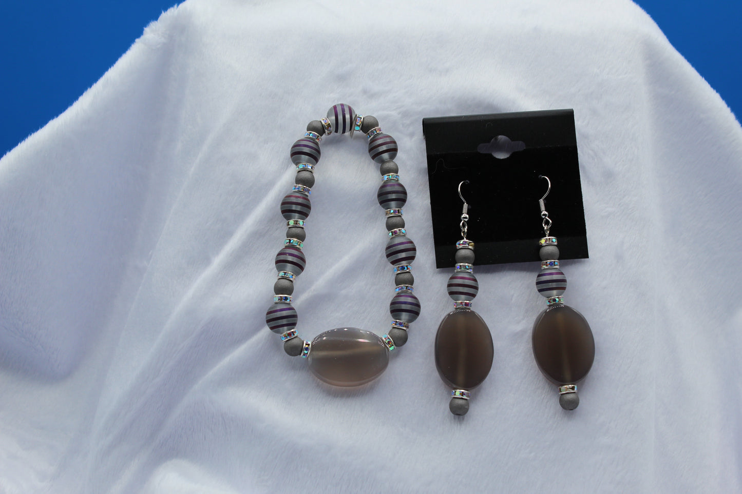 Earrings w/ Matching Bracelet - Gray - Touched By Christ