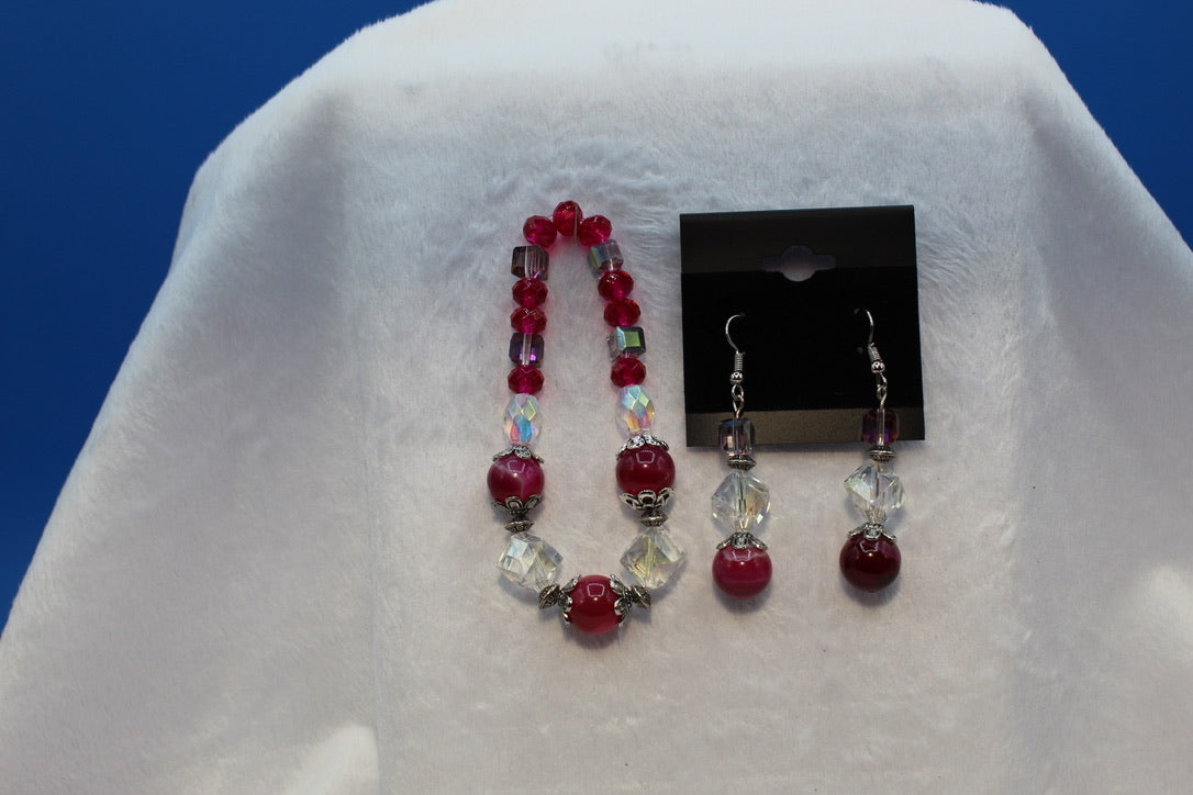 Earrings w/ Matching Bracelet - Pink - Touched By Christ