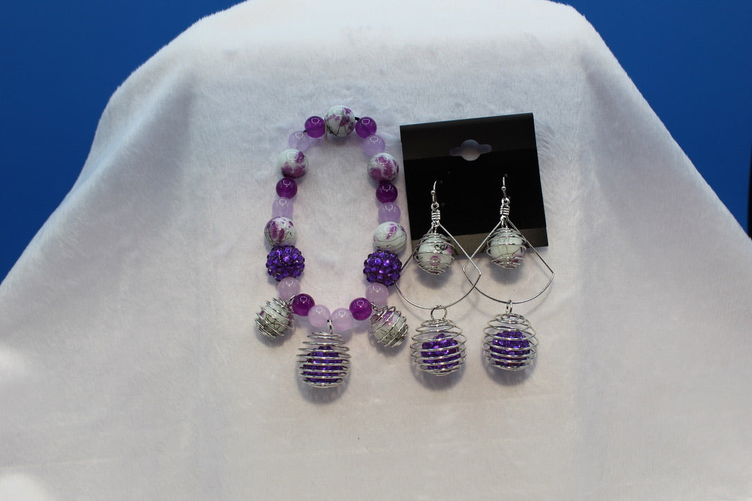 Earrings w/ Matching Bracelet - Purple - Touched By Christ