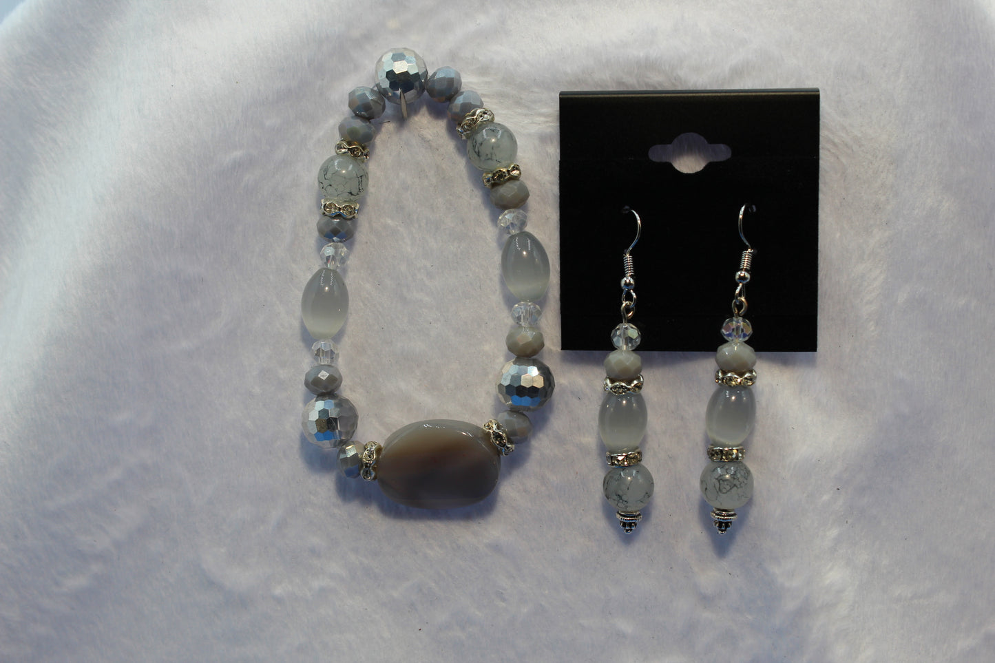 Earrings w/ Matching Bracelet - Gray - Touched By Christ