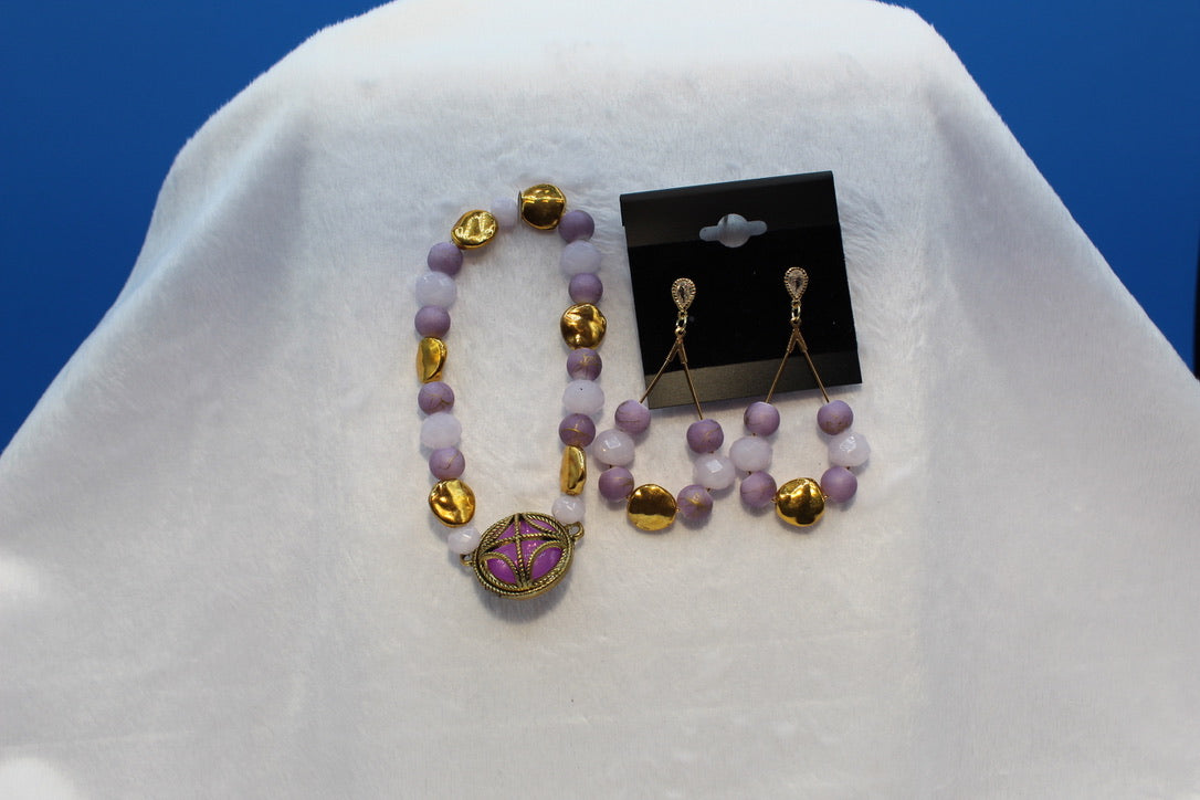 Earrings w/ Matching Bracelet - Purple - Touched By Christ