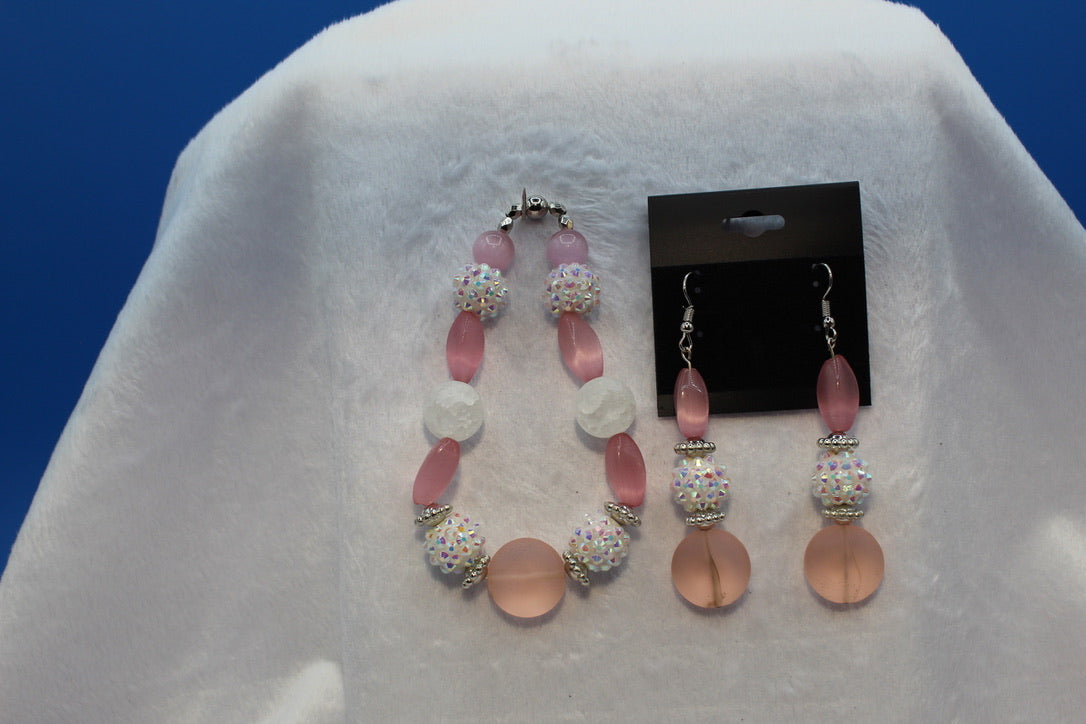 Earrings w/ Matching Bracelet - Pink - Touched By Christ