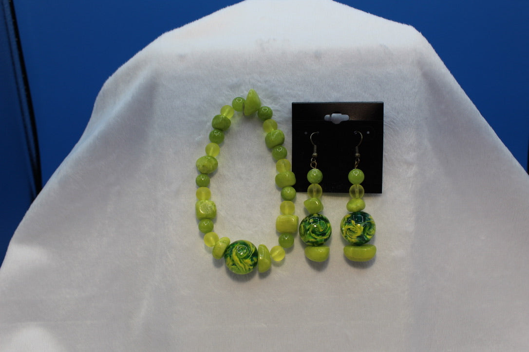 Earrings w/ Matching Bracelet - Green - Touched By Christ