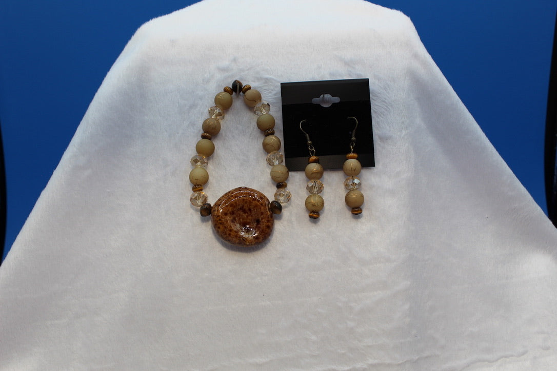 Earrings w/ Matching Bracelet - Brown - Touched By Christ