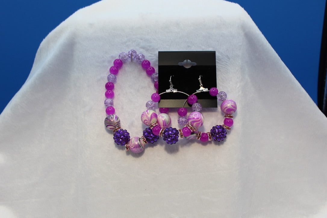Earrings w/ Matching Bracelet - Purple - Touched By Christ