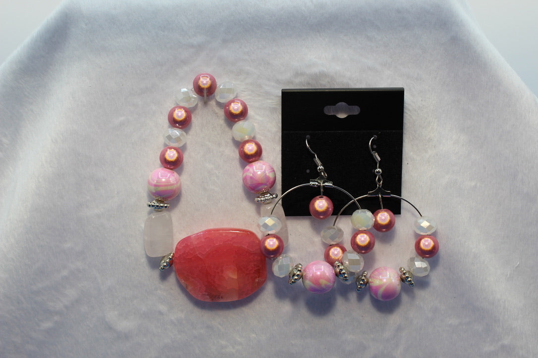 Earrings w/ Matching Bracelet - Pink - Touched By Christ