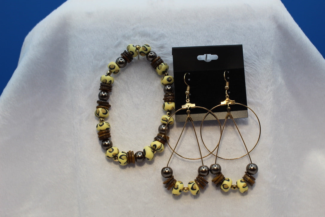 Earrings w/ Matching Bracelet - Brown - Touched By Christ
