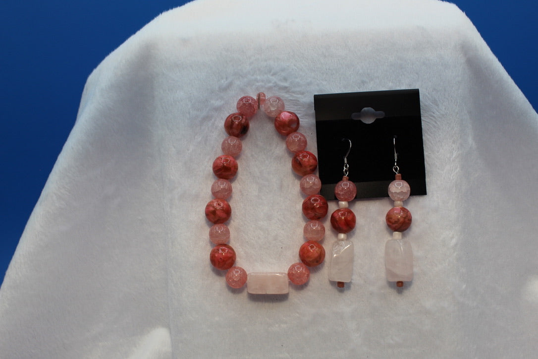 Earrings w/ Matching Bracelet - Pink - Touched By Christ
