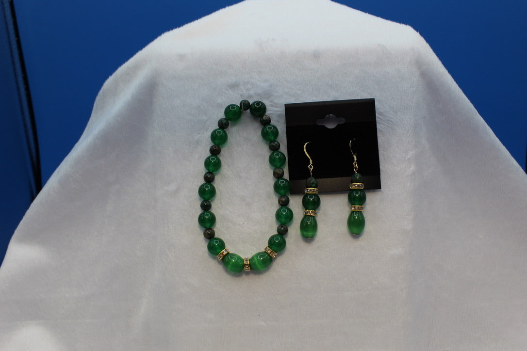 Earrings w/ Matching Bracelet - Green - Touched By Christ