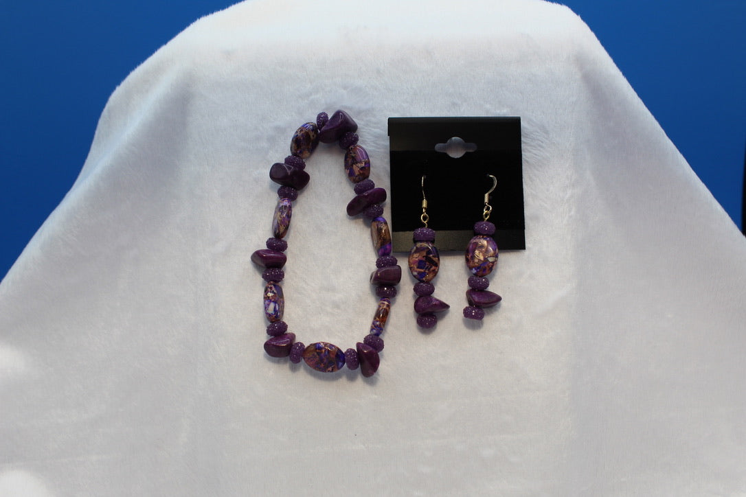 Earrings w/ Matching Bracelet - Purple - Touched By Christ