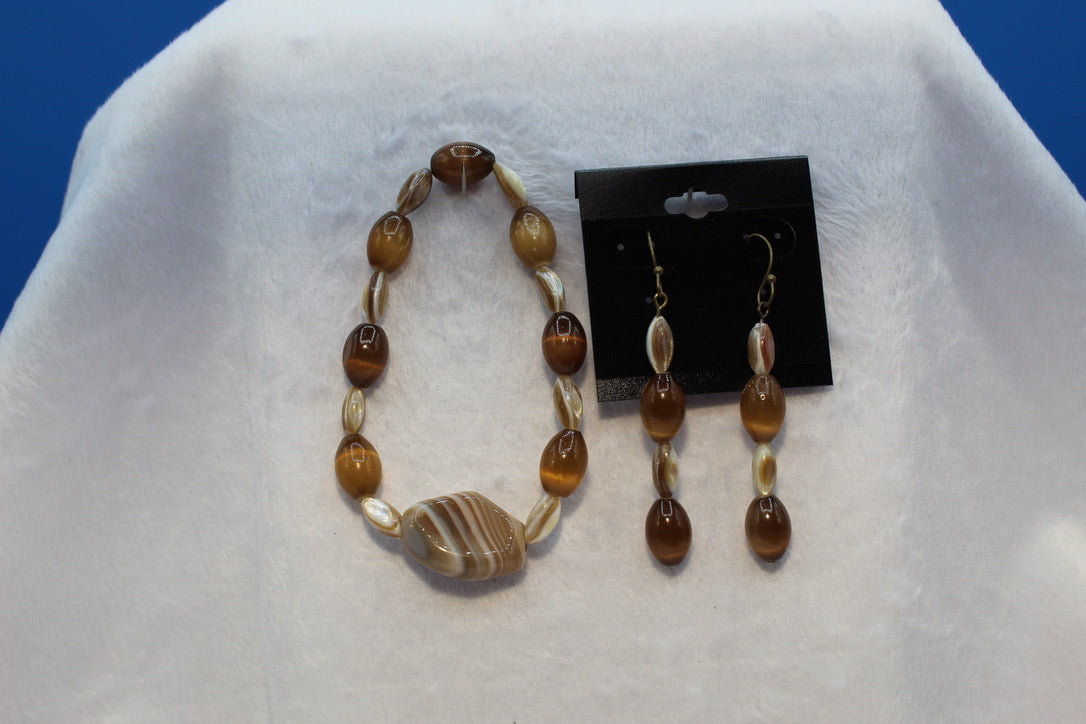 Earrings w/ Matching Bracelet - Brown - Touched By Christ