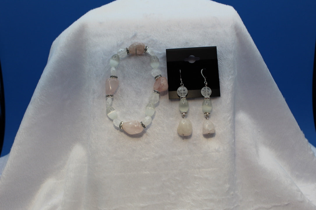 Earrings w/ Matching Bracelet - Pink - Touched By Christ