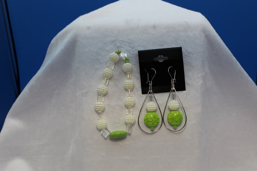 Earrings w/ Matching Bracelet - Green - Touched By Christ