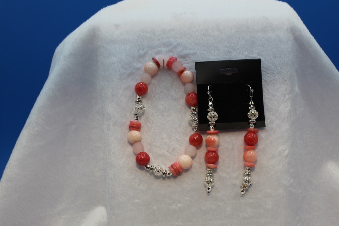 Earrings w/ Matching Bracelet - Pink - Touched By Christ