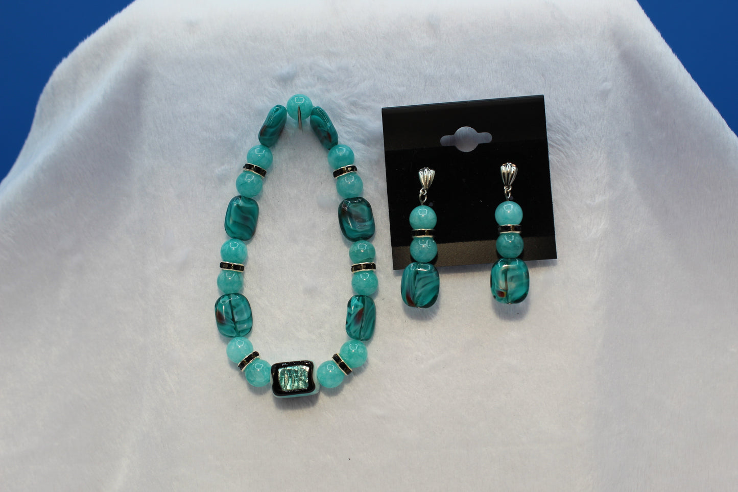 Earrings w/ Matching Bracelet - Aqua - Touched By Christ