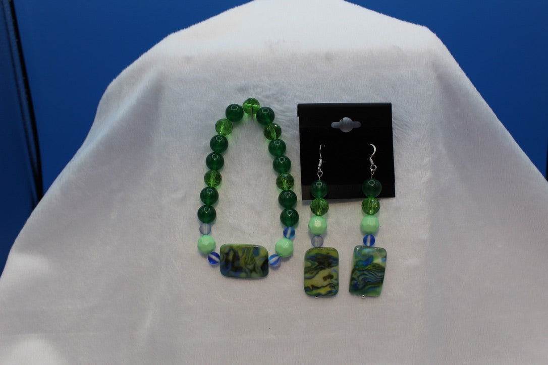 Earrings w/ Matching Bracelet - Green - Touched By Christ