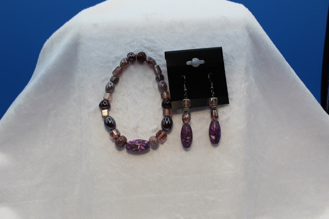 Earrings w/ Matching Bracelet - Purple - Touched By Christ