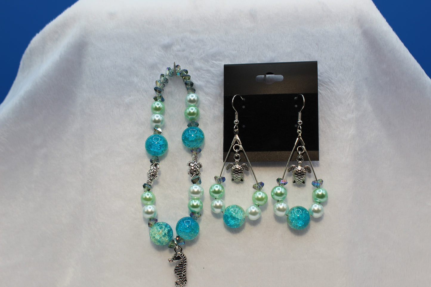 Earrings w/ Matching Bracelet - Aqua - Touched By Christ