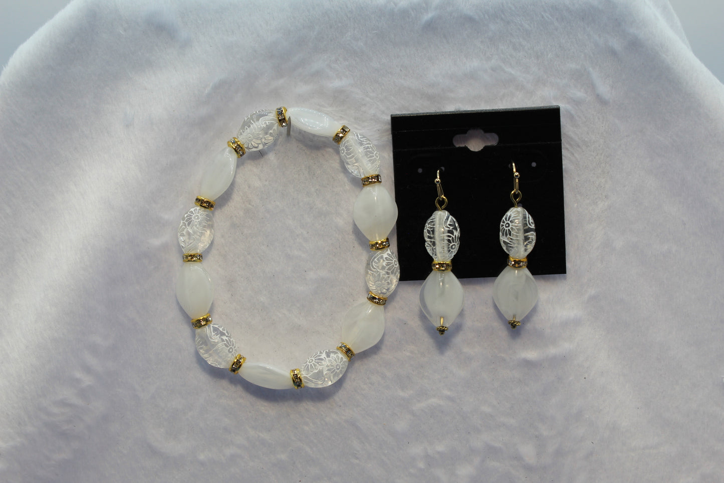Earrings w/ Matching Bracelet - White - Touched By Christ