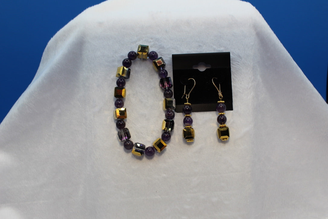 Earrings w/ Matching Bracelet - Purple - Touched By Christ