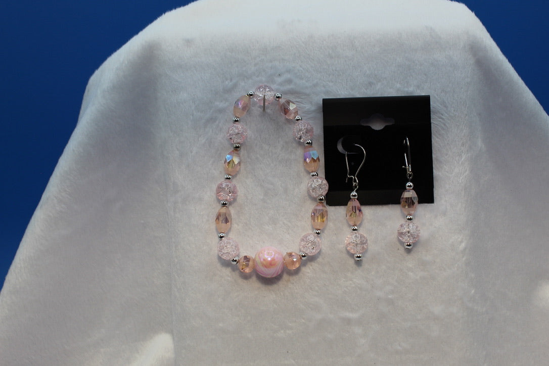 Earrings w/ Matching Bracelet - Pink - Touched By Christ