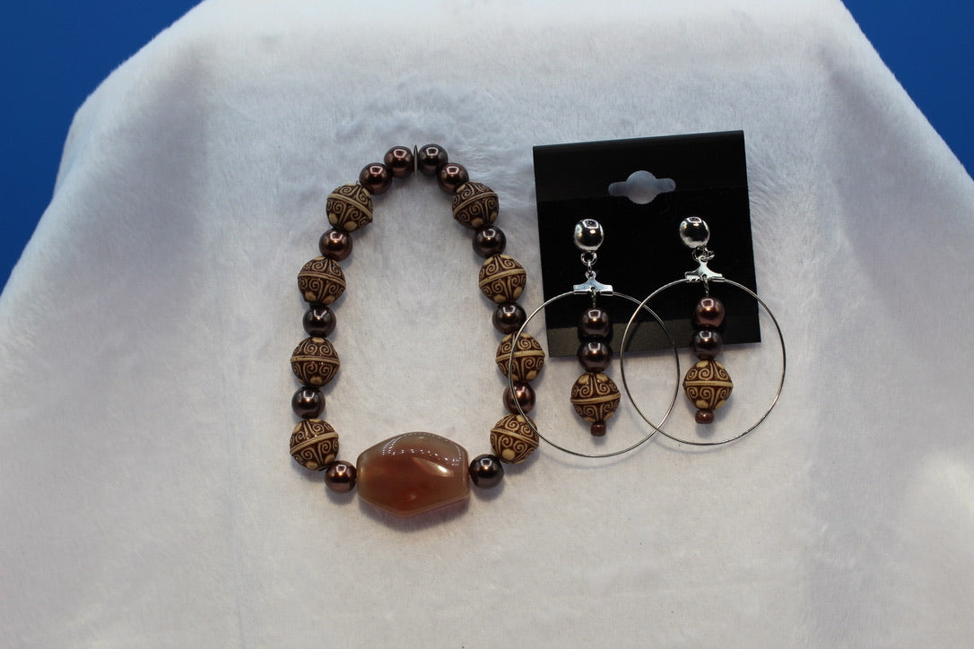 Earrings w/ Matching Bracelet - Brown - Touched By Christ