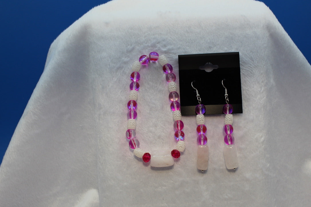 Earrings w/ Matching Bracelet - Pink - Touched By Christ