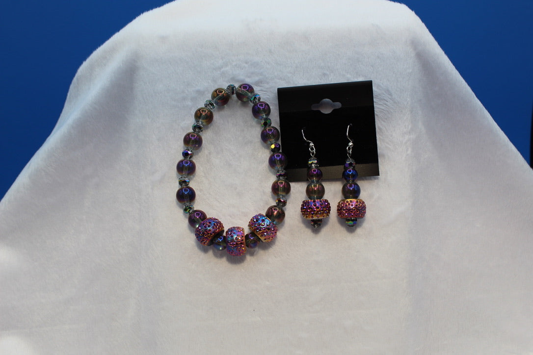 Earrings w/ Matching Bracelet - Purple - Touched By Christ