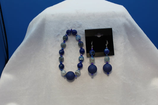 Earrings w/ Matching Bracelet - Blue