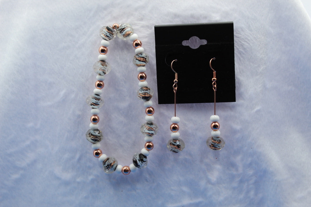 Earrings w/ Matching Bracelet - White