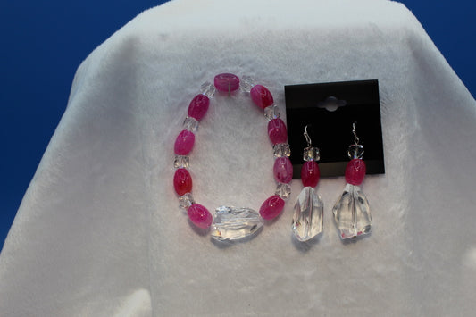 Earrings w/ Matching Bracelet - Pink