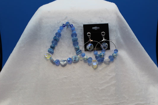 Earrings w/ Matching Bracelet - Blue