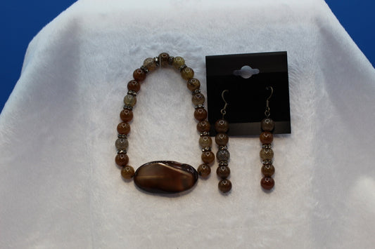 Earrings w/ Matching Bracelet - Brown