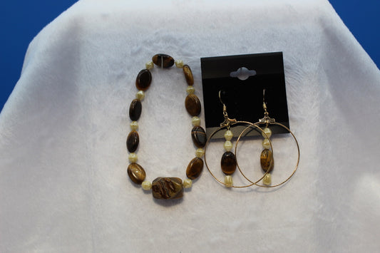 Earrings w/ Matching Bracelet - Brown