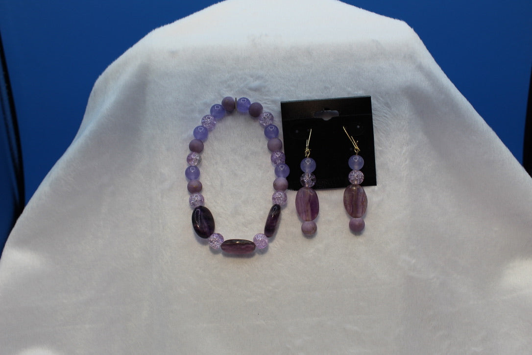 Earrings w/ Matching Bracelet - Purple