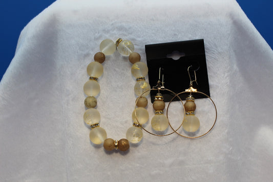 Earrings w/ Matching Bracelet - Brown