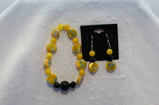 Earrings w/ Matching Bracelet - Yellow (D7)