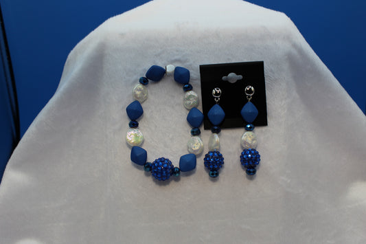 Earrings w/ Matching Bracelet - Blue