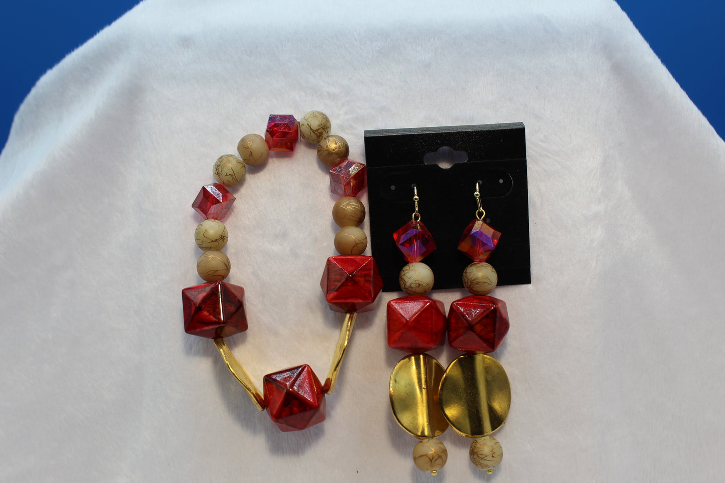 Earrings w/ Matching Bracelet - Red