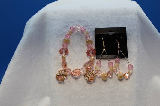 Earrings w/ Matching Bracelet - Pink