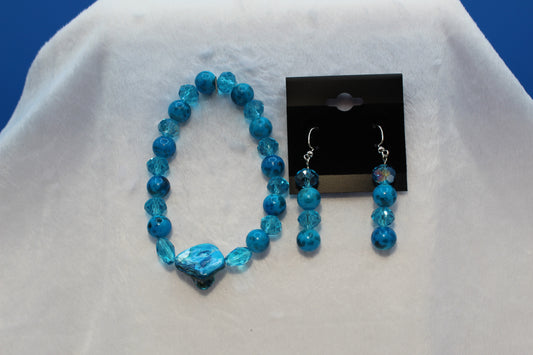 Earrings w/ Matching Bracelet - Aqua