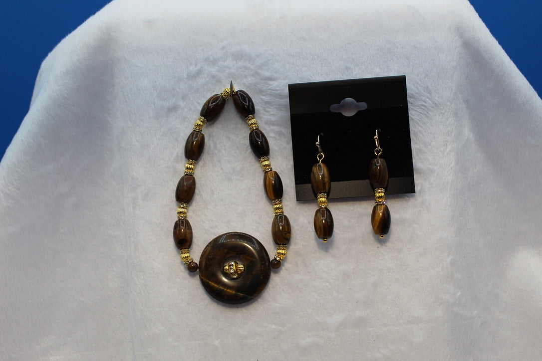 Earrings w/ Matching Bracelet - Brown