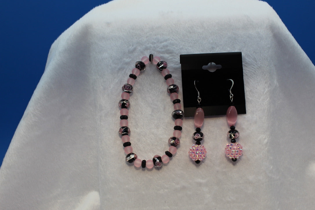 Earrings w/ Matching Bracelet - Pink - Touched By Christ