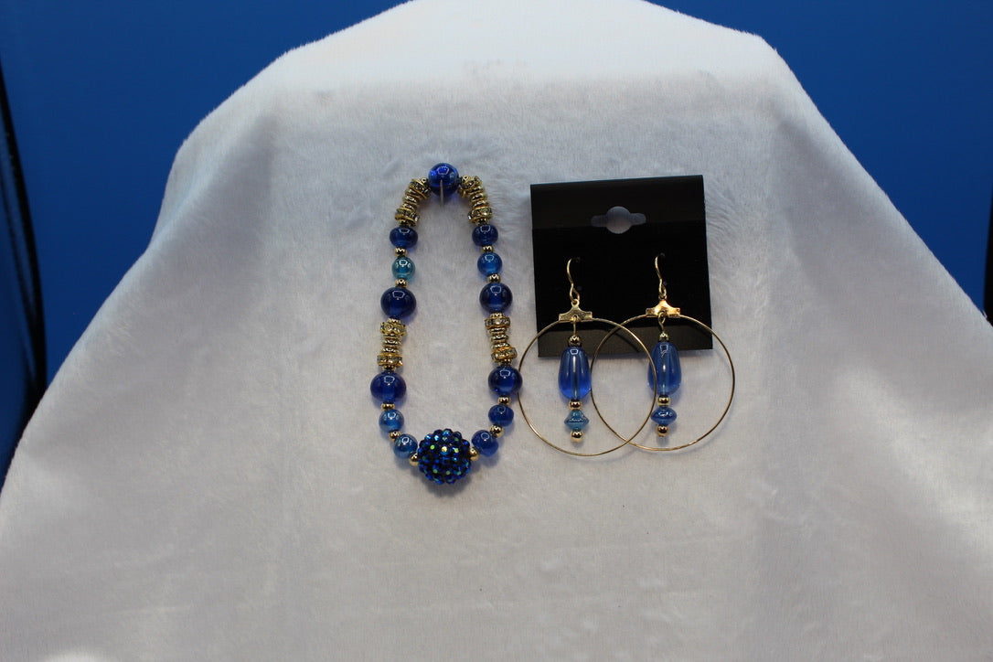 Earrings w/ Matching Bracelet - Blue