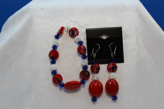 Earrings w/ Matching Bracelet - Red