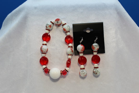 Earrings w/ Matching Bracelet - Red